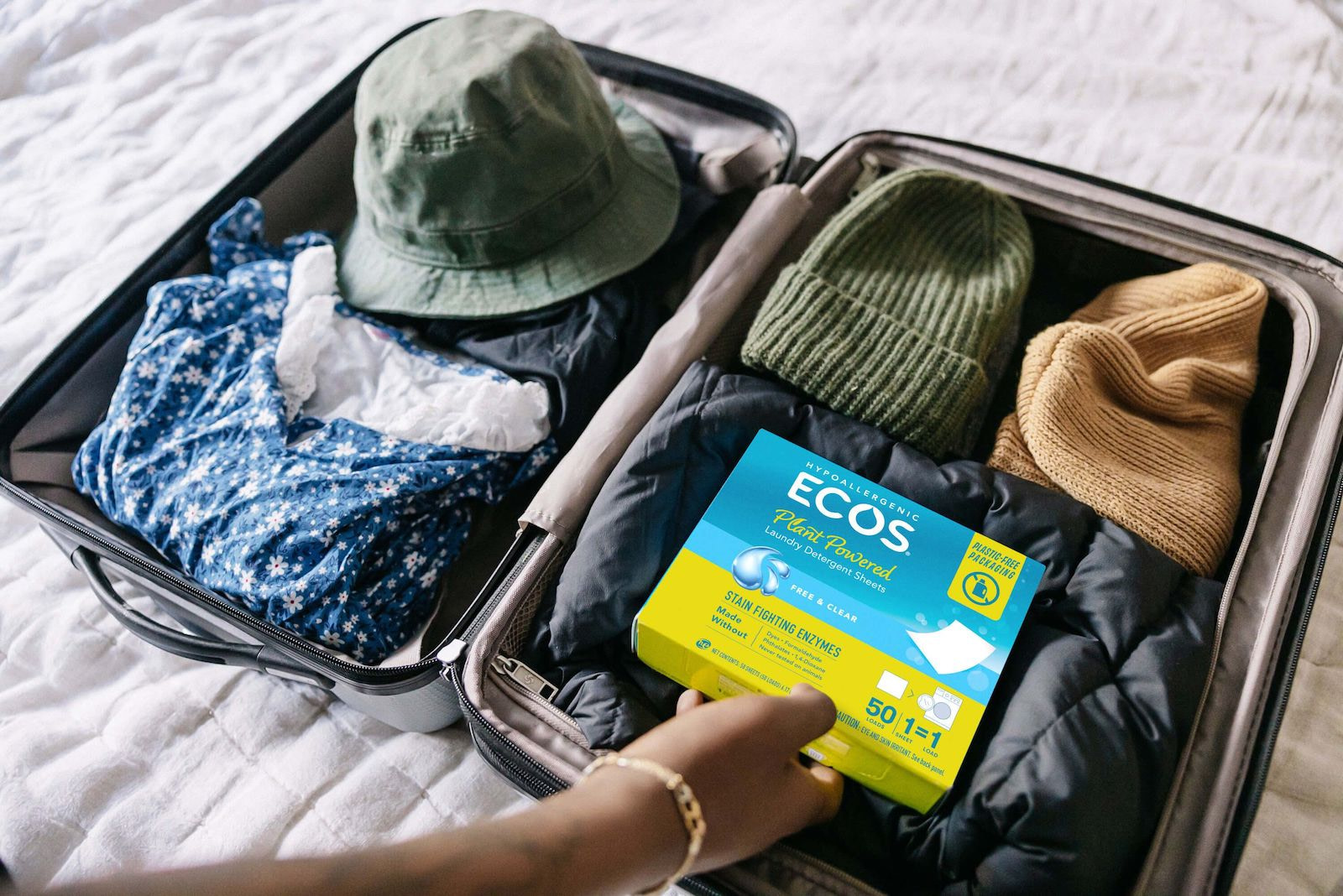 Packing Laundry Sheets in Suitcase